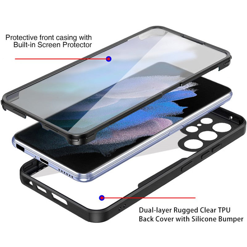 Husa Max Defence pentru Samsung Galaxy S22 Plus, Bumper Negru, Fata Dubla Transparenta, Protectie Antisoc Full 360 ( fata, spate, margini ), Flippy - vivimall.ro