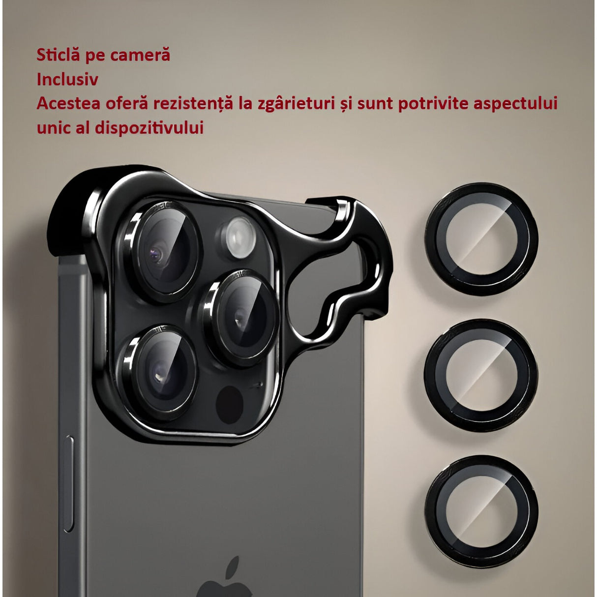 Capac metalic negru pentru colțurile iPhone 15 Pro Max, detaliu protecție colț inferior stânga