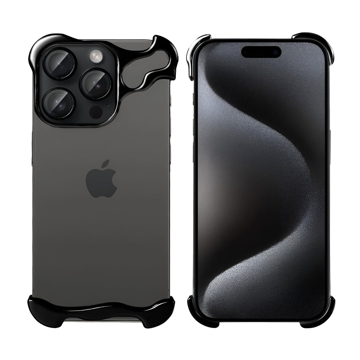 Husă metalică iPhone 15 Pro Max aplicată pe telefon, vedere laterală dreapta, acces butoane