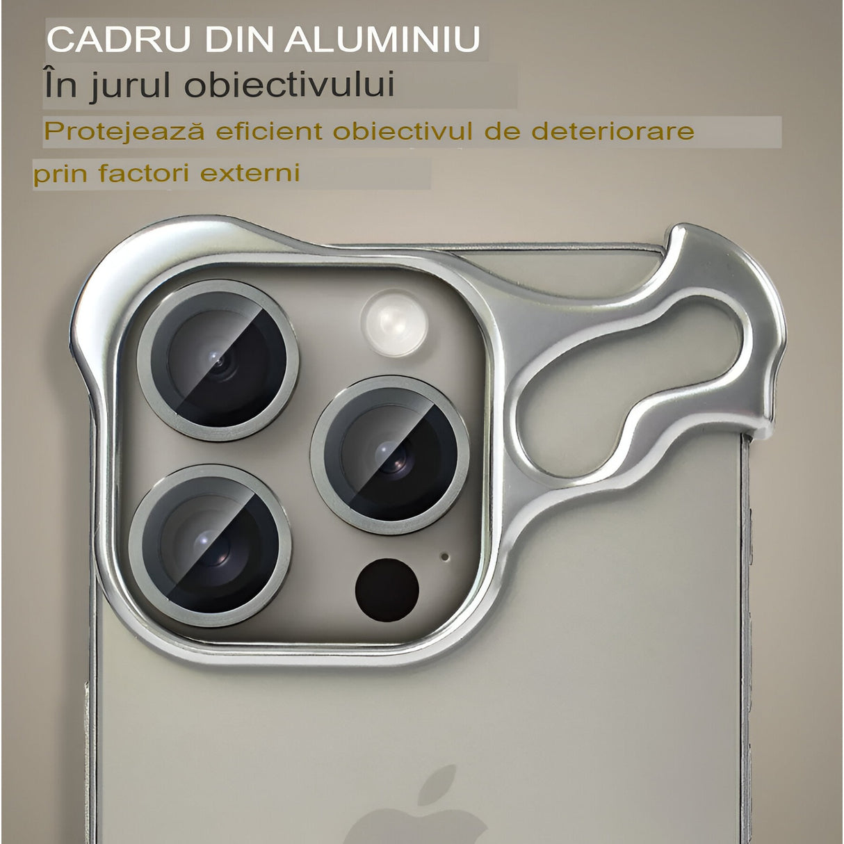 Husa Metalica Compatibila cu iPhone 15 Pro, Protectie pentru Colturile Telefonului si Camera, Lentile pentru Obiective, Aliaj, Antisoc, Antizgariere, Argintiu - vivimall.ro