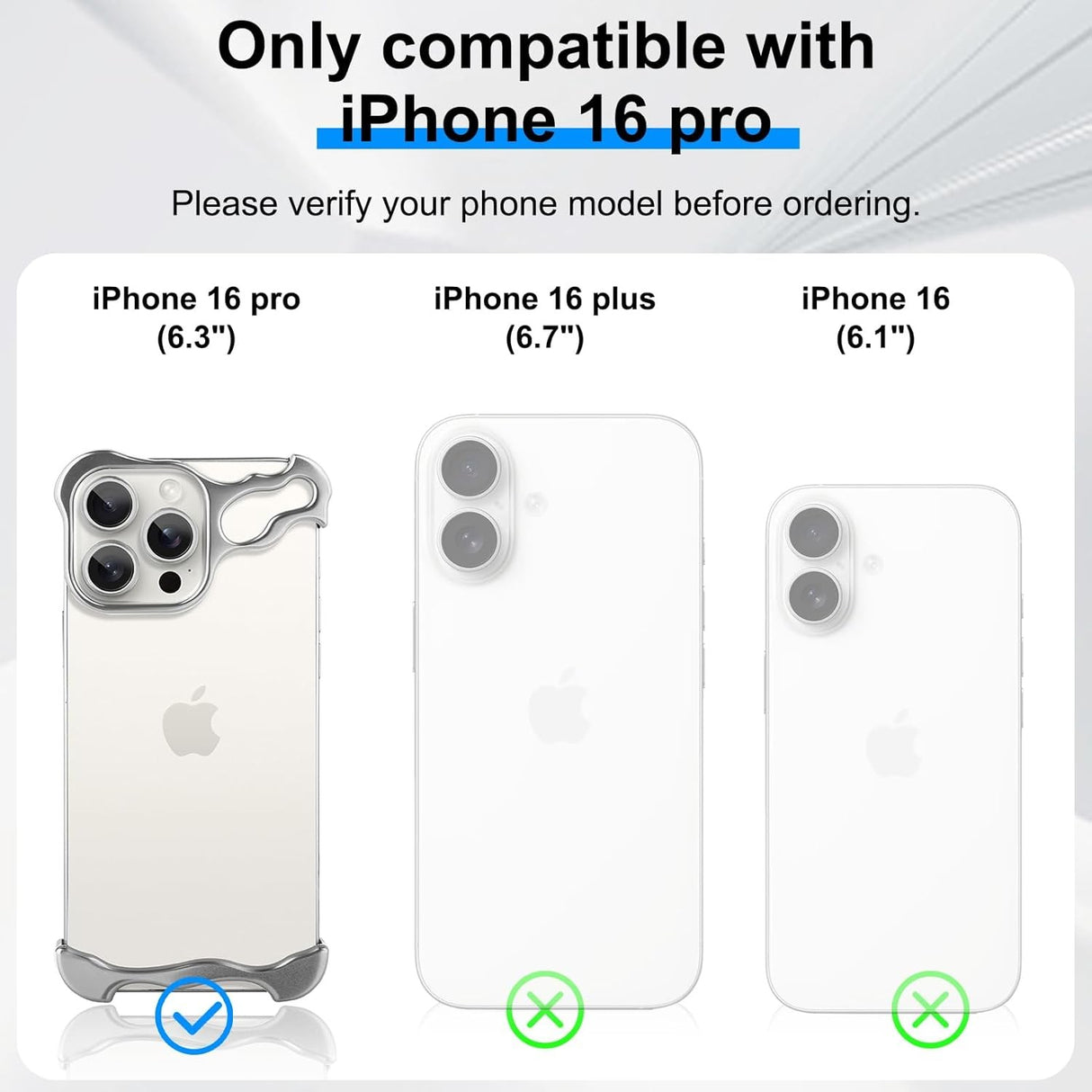 Husă metalică iPhone 16 Pro montată pe telefon, profil subțire argintiu, vedere spate