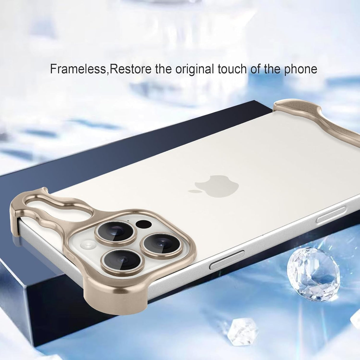 Husa Metalica Compatibila cu iPhone 16 Pro, Vivimall, Protectie pentru Colturile Telefonului si Camera, Aliaj, Antisoc, Antizgariere, Auriu - vivimall.ro
