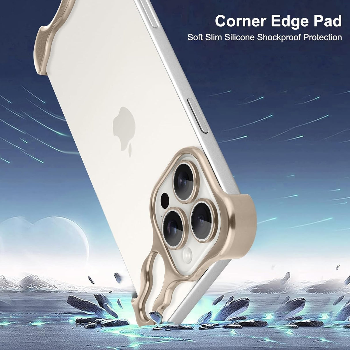 Husa Metalica Compatibila cu iPhone 16 Pro, Vivimall, Protectie pentru Colturile Telefonului si Camera, Aliaj, Antisoc, Antizgariere, Auriu - vivimall.ro