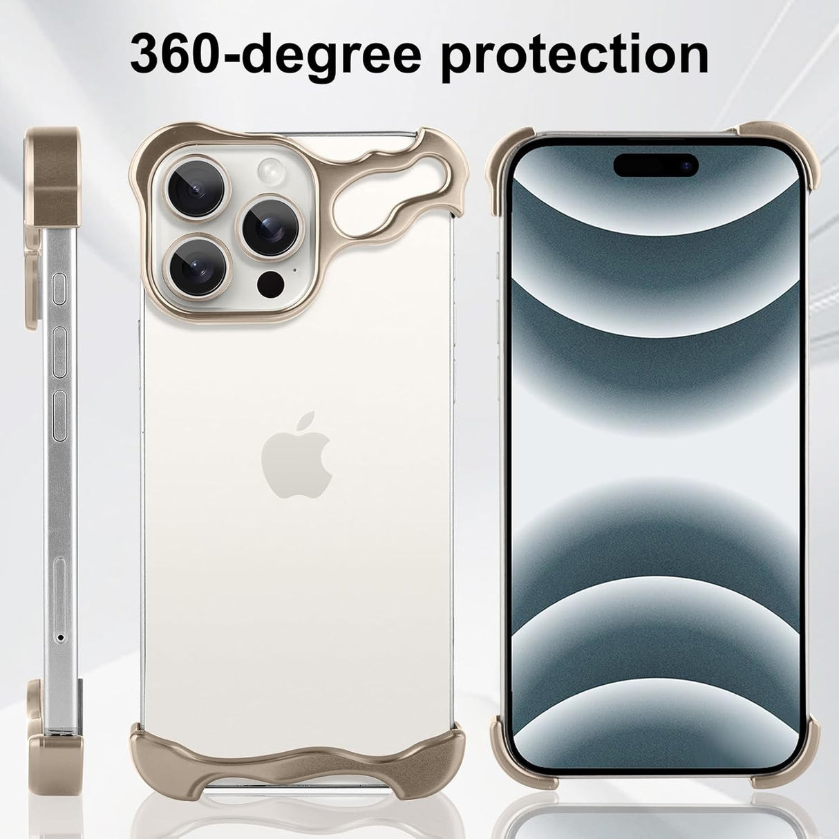 Husa Metalica Compatibila cu iPhone 16 Pro, Vivimall, Protectie pentru Colturile Telefonului si Camera, Aliaj, Antisoc, Antizgariere, Auriu - vivimall.ro