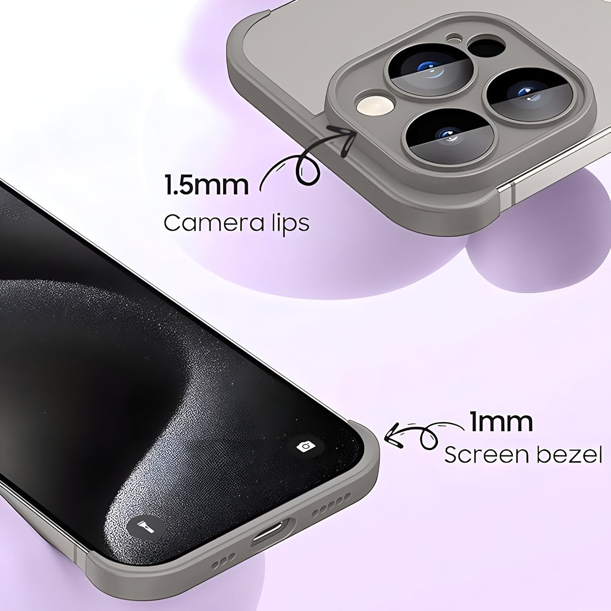 Set complet husă metalică edgeless iPhone 15 Plus gri mat — capac superior, inferior și cameră