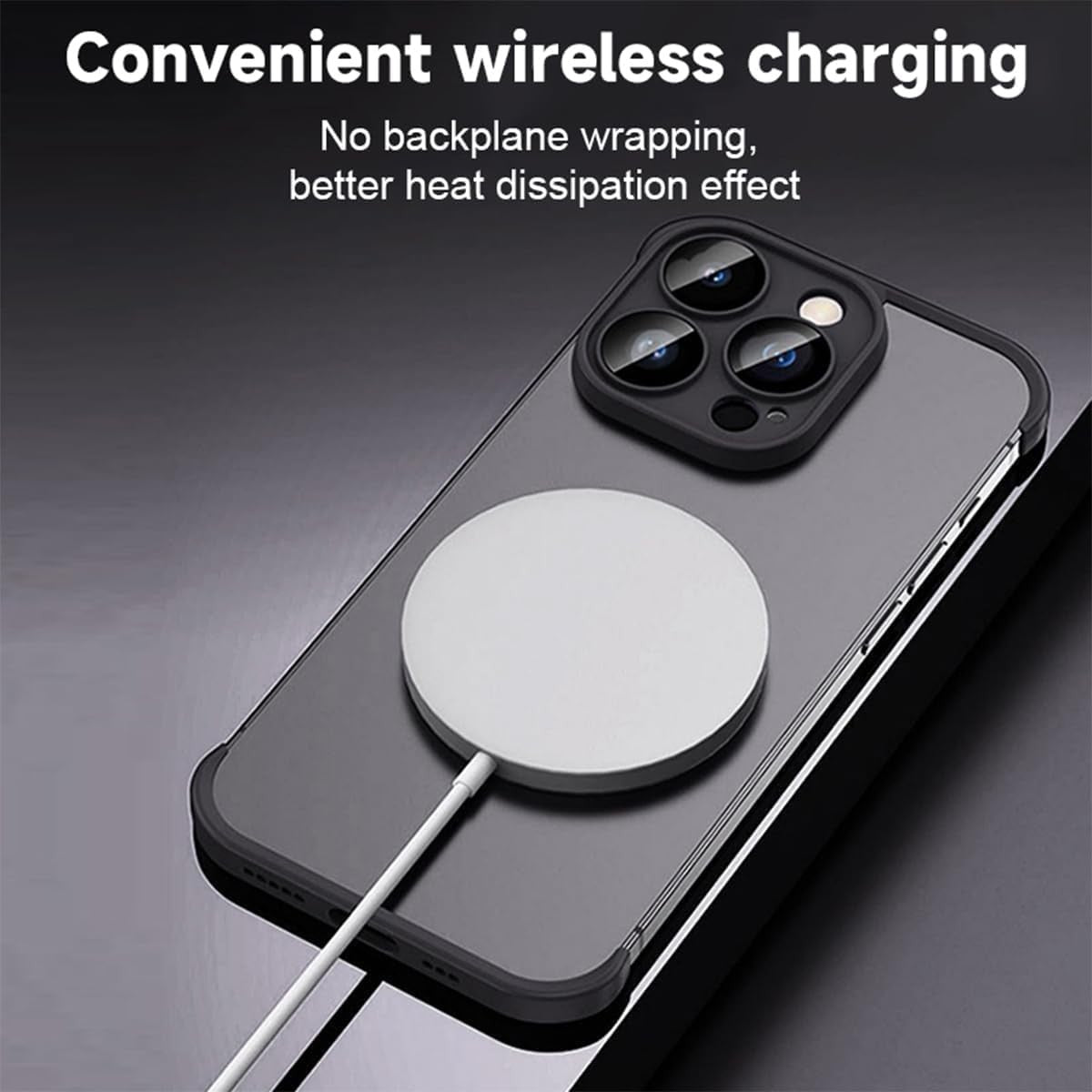 Capac metalic pentru colțul inferior al iPhone 15 Pro, negru metalizat, vedere laterală