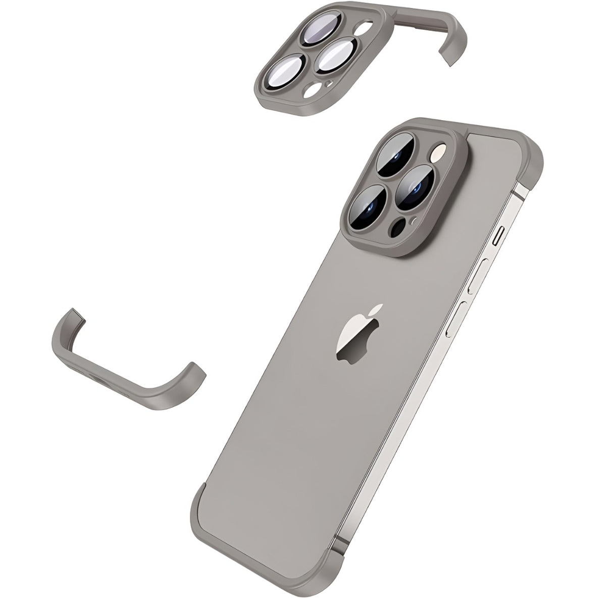 Husa Metalica Edgeless Compatibila cu iPhone 15 Pro Max, Flippy, Protectie pentru Colturi si Camera, Aliaj, Antisoc, Antizgariere, Gri Mat - vivimall.ro