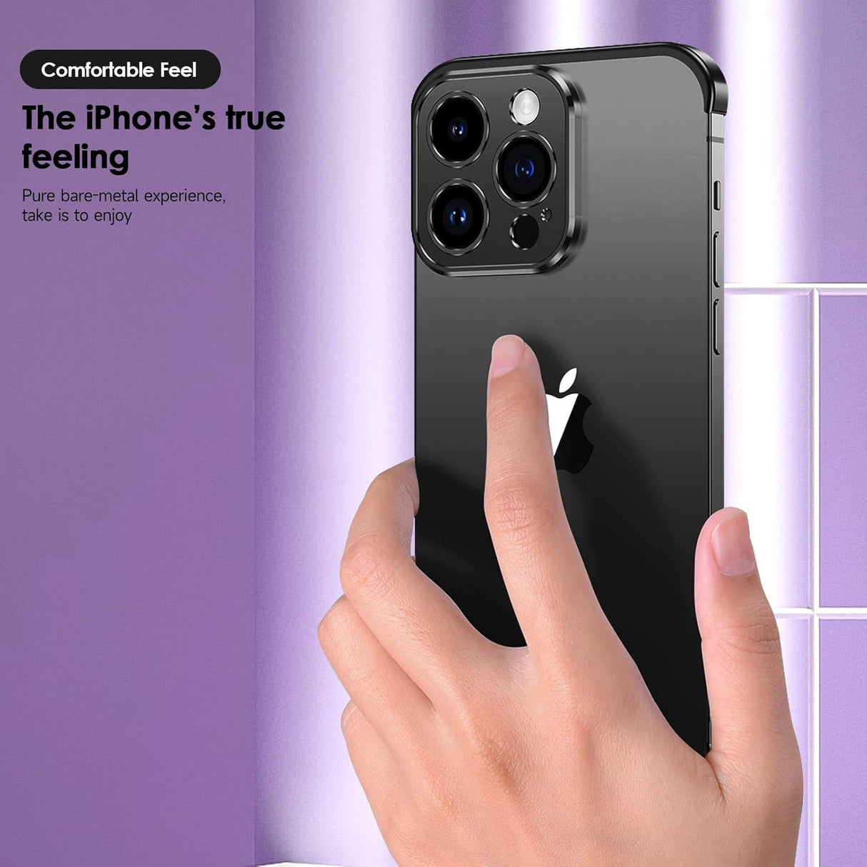 Capac metalic negru pentru camera iPhone 16 Plus, protecție obiectiv, vedere din spate