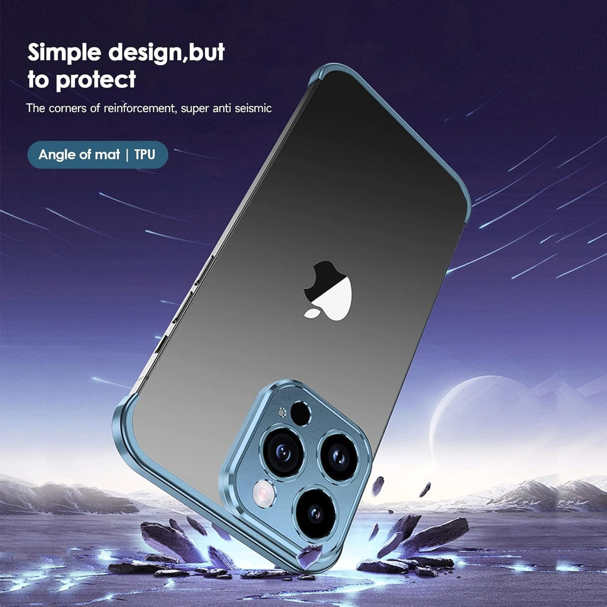 Husă metalică albastră iPhone 16 Pro cu acces complet la porturi și butoane laterale