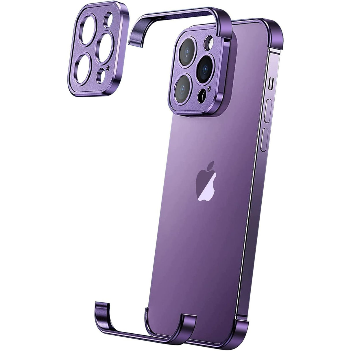Husă metalică edgeless mov pentru iPhone 16 Pro, aliaj aluminiu, vedere frontală set complet