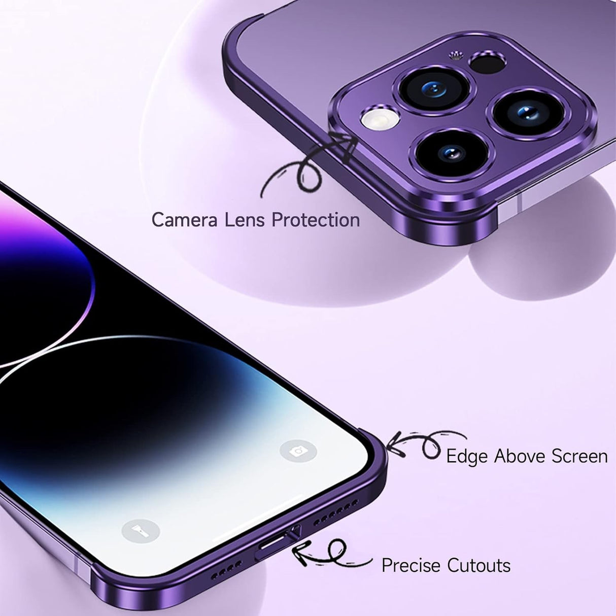 Detaliu finisaj aliaj aluminiu husă edgeless mov iPhone 16 Pro Max, textură suprafață