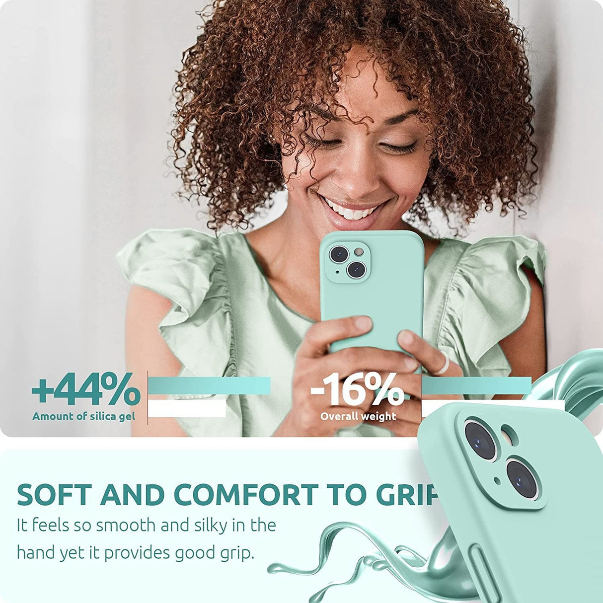 Husa pentru Apple iPhone 14 Pro Max Flippy, Liquid Silicone, cu Microfibra pe interior, Protectie Antisoc, Light Cyan - vivimall.ro