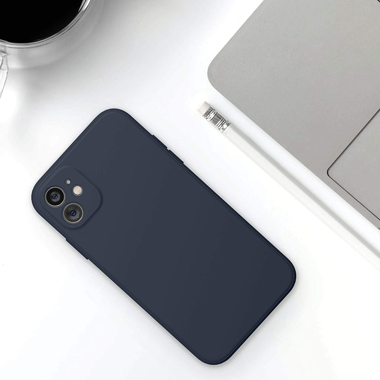 Husa protectie compatibila cu Apple iPhone 11 Liquid Silicone Case Albastru Inchis - vivimall.ro
