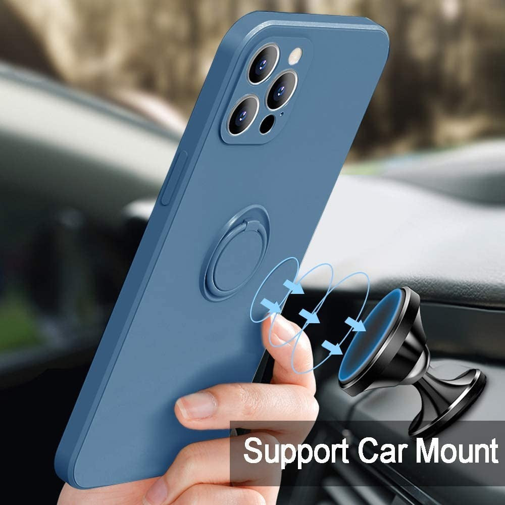 Husa protectie Flippy compatibila cu Apple iPhone 11 Liquid Silicone Ring cu suport rotativ Albastru deschis - vivimall.ro