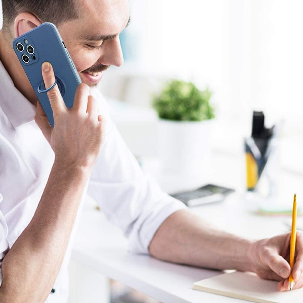 Husa protectie Flippy compatibila cu Apple iPhone 11 Pro Max Liquid Silicone Ring cu suport rotativ Albastru deschis - vivimall.ro