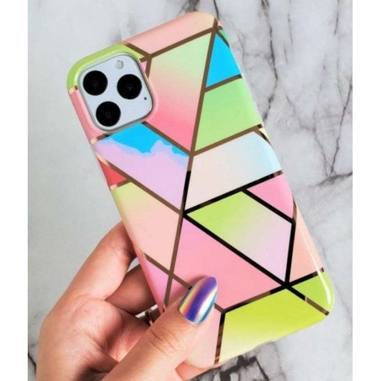 Husa protectie Flippy compatibila cu Apple iPhone 12 Pro Soft IMD TPU Marble Geometric Roz - vivimall.ro