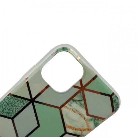 Husa protectie Flippy compatibila cu Apple iPhone 12 Pro Soft IMD TPU Marble Geometric Verde - vivimall.ro