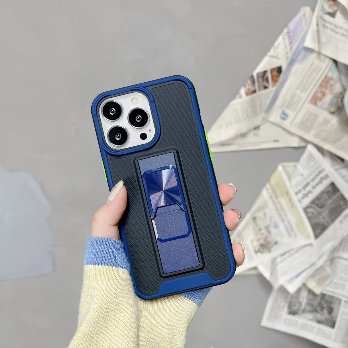 Husa protectie Flippy compatibila cu Apple iPhone 13 Pro Defender Model 5 cu suport,Albastru - vivimall.ro