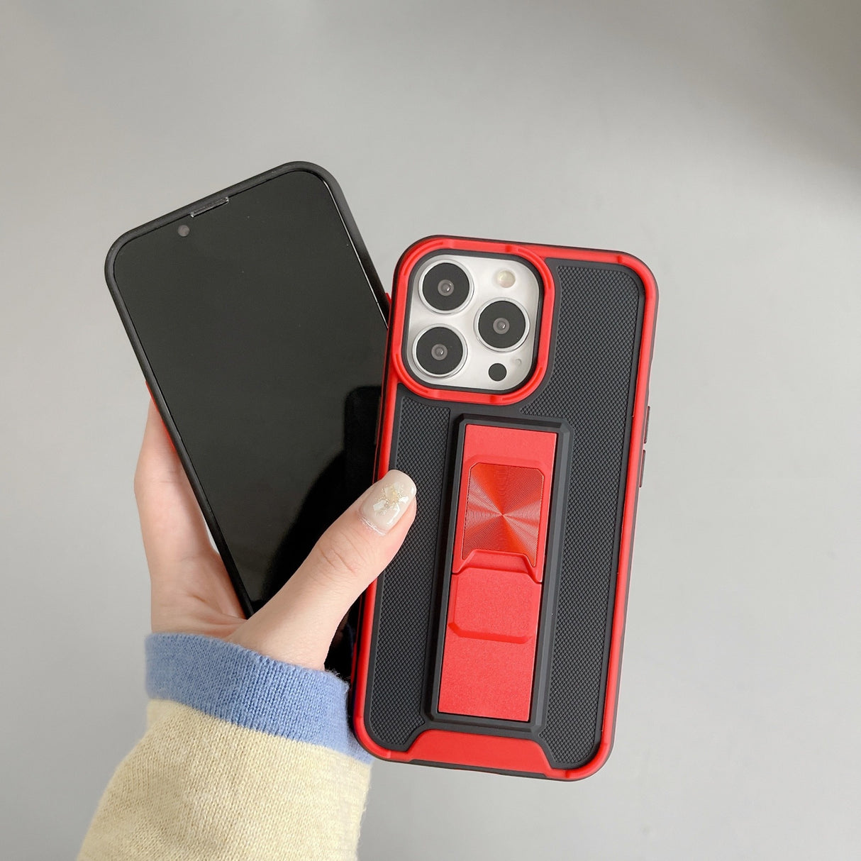 Husa protectie Flippy compatibila cu Apple iPhone 13 Pro Defender Model 5 cu suport,Rosu - vivimall.ro