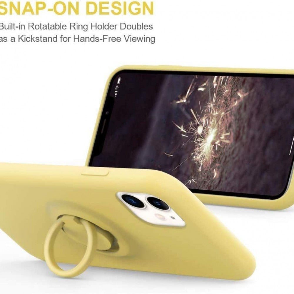 Husa protectie Flippy compatibila cu Samsung A32 5G Liquid Silicone Ring cu suport rotativ Galben - vivimall.ro