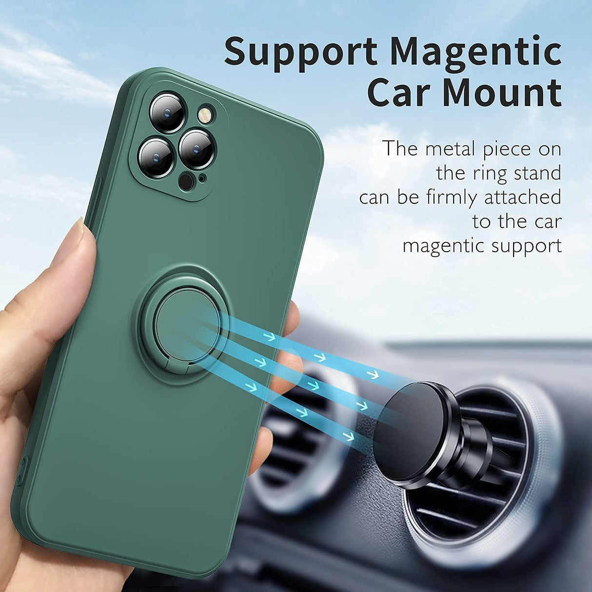 Husa protectie Flippy compatibila cu Samsung A32 5G Liquid Silicone Ring cu suport rotativ Verde - vivimall.ro