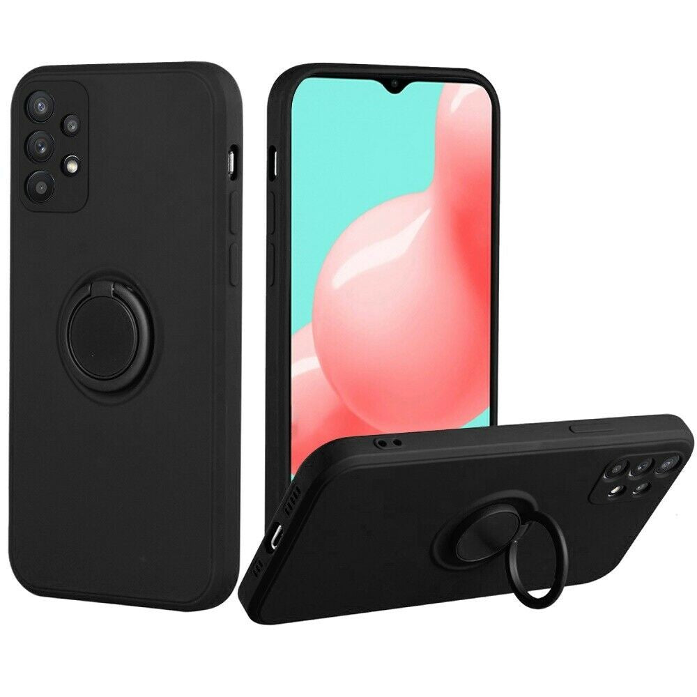 Husa protectie Flippy compatibila cu Samsung Galaxy A32 5G Liquid Silicone Ring cu suport rotativ Negru - vivimall.ro