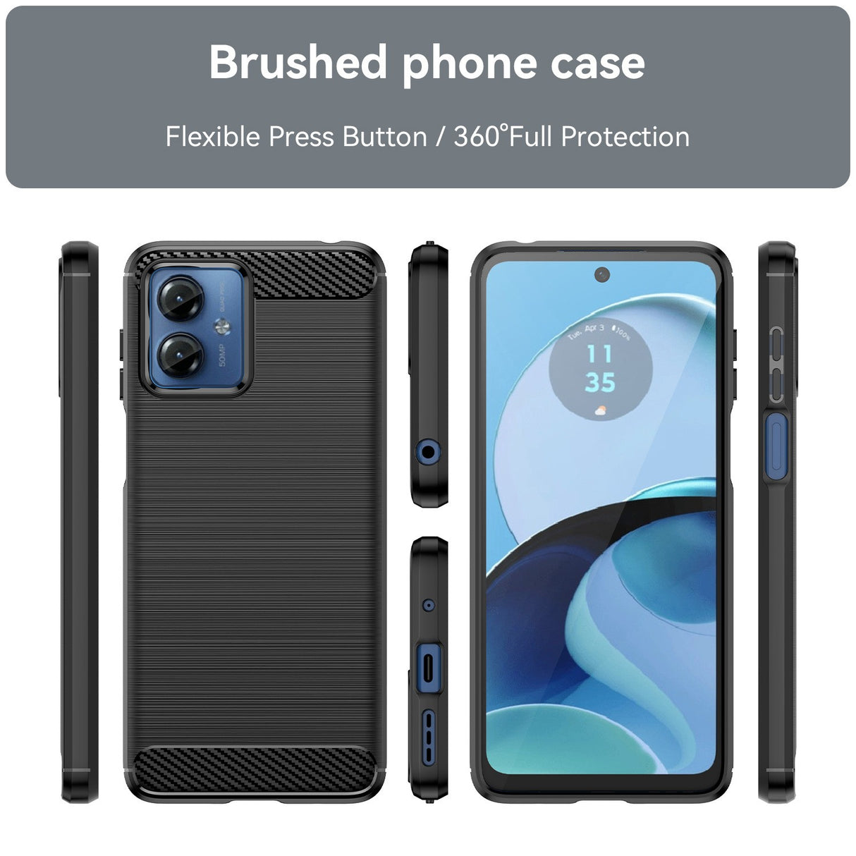 Husă completă Motorola Moto G14 TPU Carbon negru, protecție 360, imagine de ansamblu
