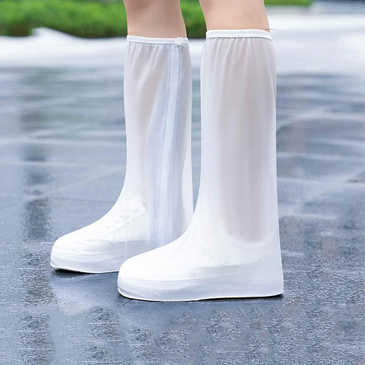 Protectie Incaltaminte pentru Ploaie si Noroi, Flippy, Impermeabila, Talpa Antiderapanta, cu Fermoar si Capsa, Inaltime 40 cm, Marime XL 40-41, Alb - vivimall.ro