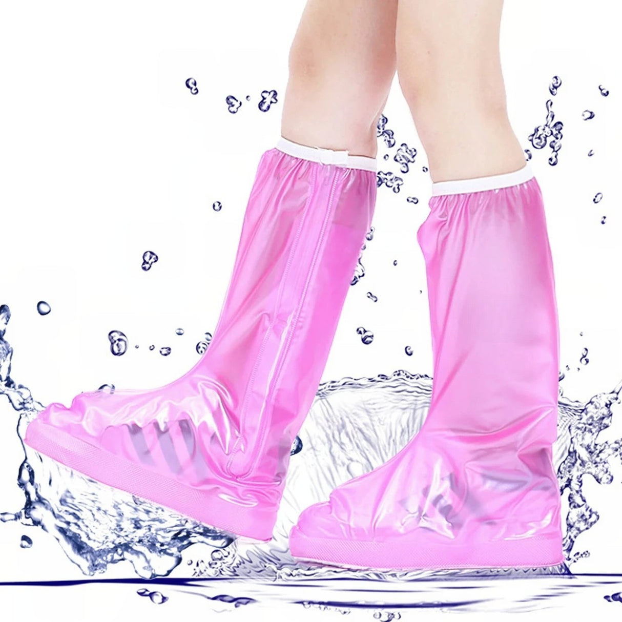 Protectie Incaltaminte pentru Ploaie si Noroi, Flippy, Impermeabila, Talpa Antiderapanta, cu Fermoar si Capsa, Inaltime 40 cm, Marime M 36-37, Roz - vivimall.ro