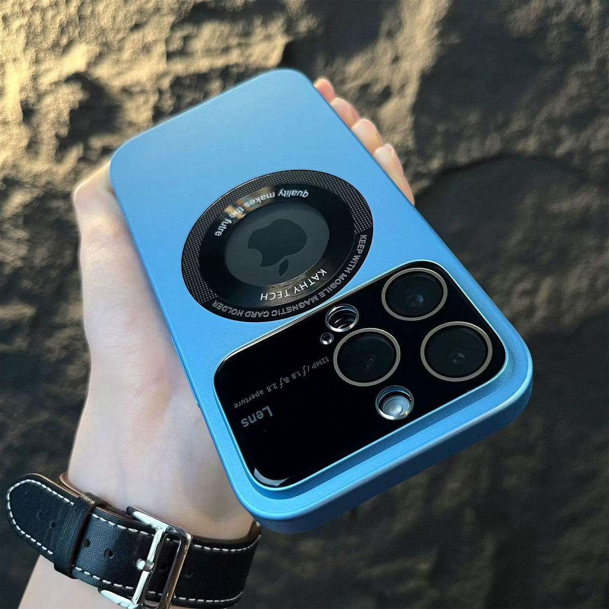 Husa protectie MagSafe Kathy Tech, Flippy, pentru Apple iPhone 14 Plus, Dublu Cerc, Albastru Deschis - vivimall.ro