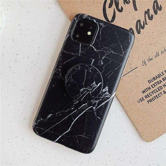 Husa protectie pentru Apple iPhone 11 Soft IMD TPU Marble Negru cu Suport inclus - vivimall.ro