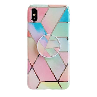 Husa protectie pentru Apple iPhone SE 2020 Soft IMD TPU Marble Geometric Roz Suport inclus - vivimall.ro