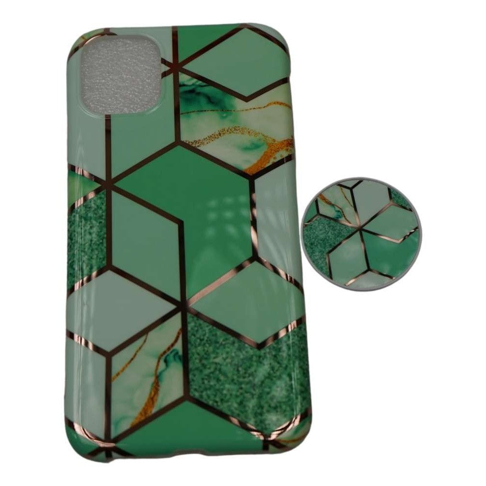 Husa protectie pentru Apple iPhone X/XS Soft IMD TPU Marble Geometric Verde Suport inclus - vivimall.ro