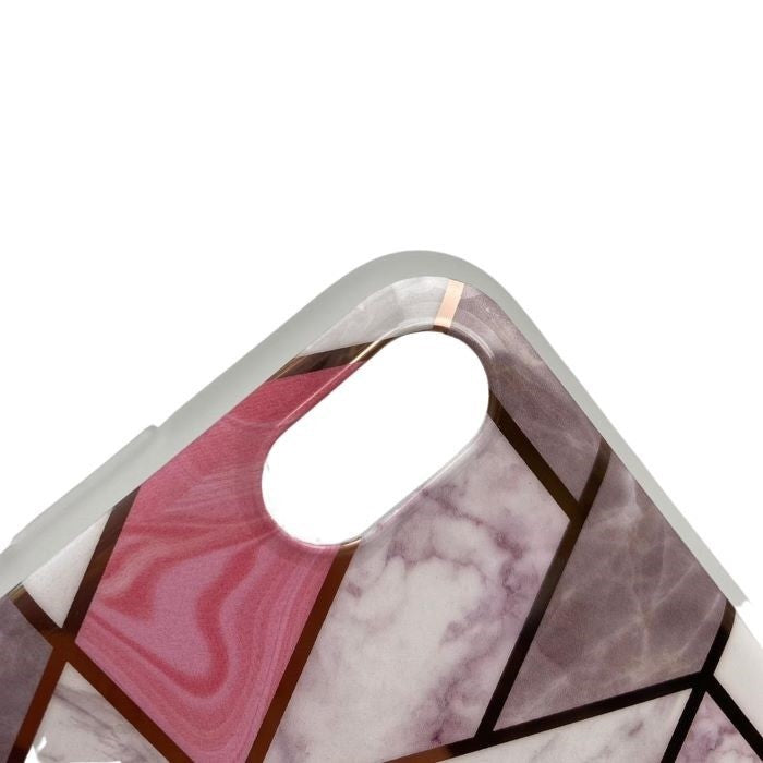 Husa protectie pentru Apple iPhone XR Soft IMD TPU Marble Geometric Alb - vivimall.ro