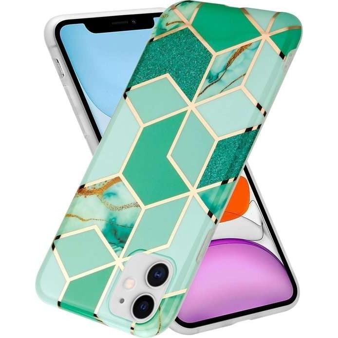 Husa protectie pentru Huawei P40 Lite Soft IMD TPU Marble Geometric Verde - vivimall.ro