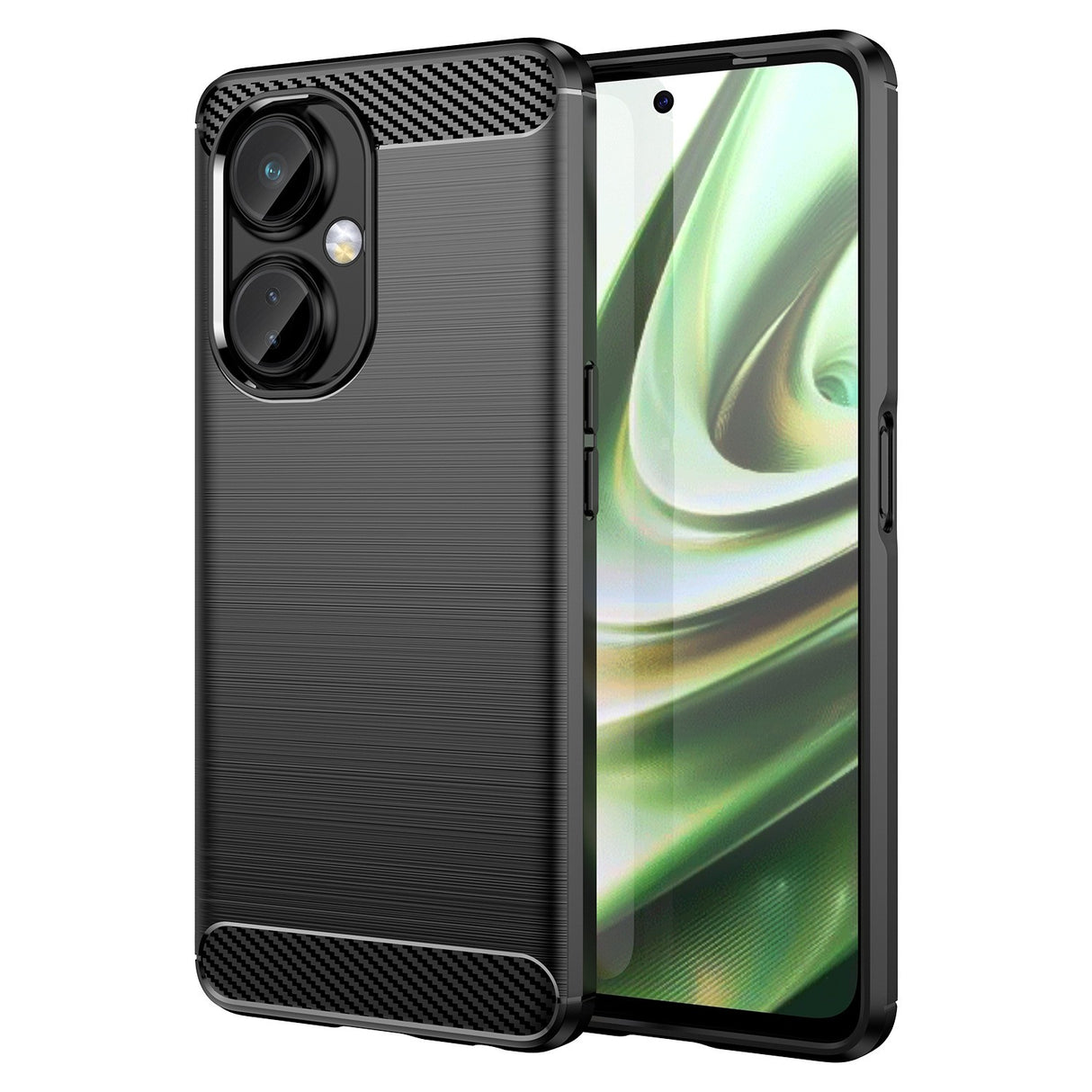 Husă silicon textură periată OnePlus Nord CE2 Lite 5G, detaliu insert carbon, vedere spate