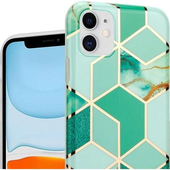 Husa protectie pentru Samsung S10 Plus Soft IMD TPU Marble Geometric Verde - vivimall.ro