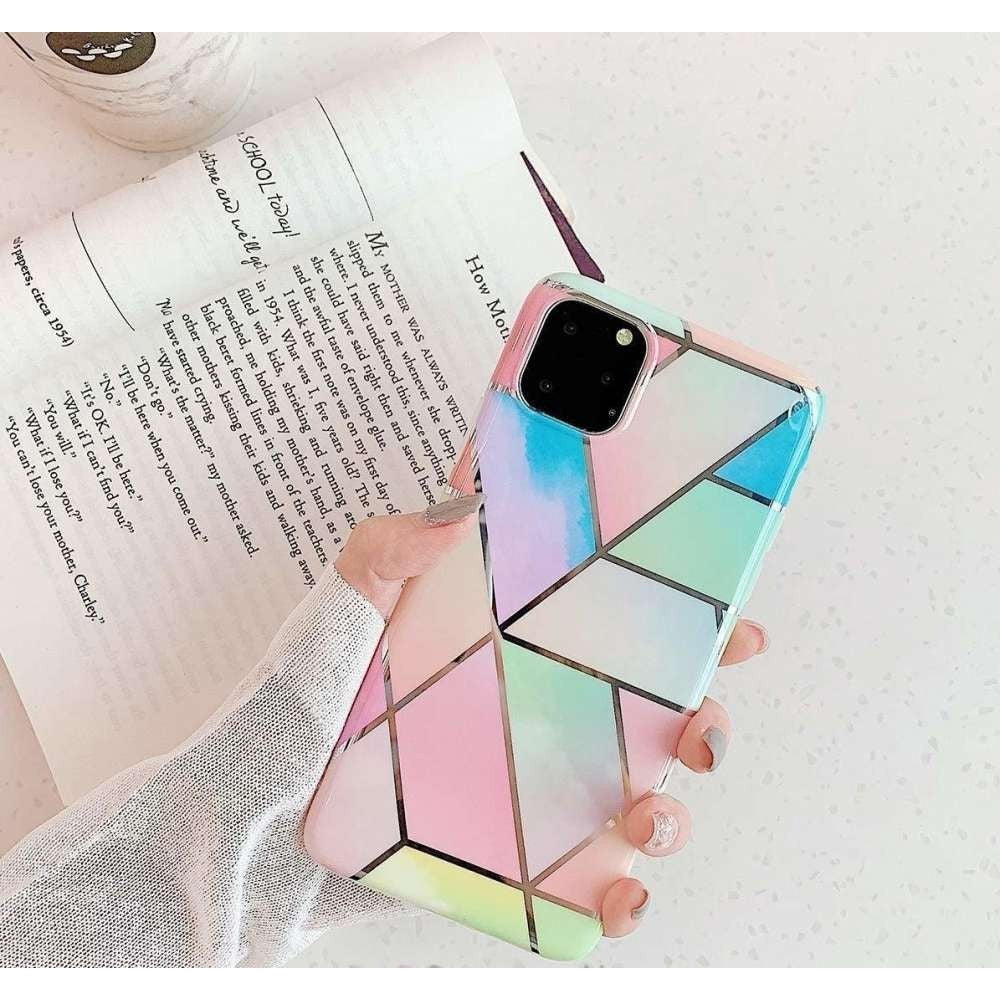 Husa protectie pentru Samsung S10E Soft IMD TPU Marble Geometric Roz - vivimall.ro