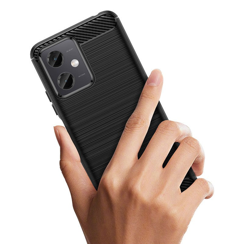 Husă silicon TPU Xiaomi Redmi Note 12 5G montată pe telefon, profil lateral negru