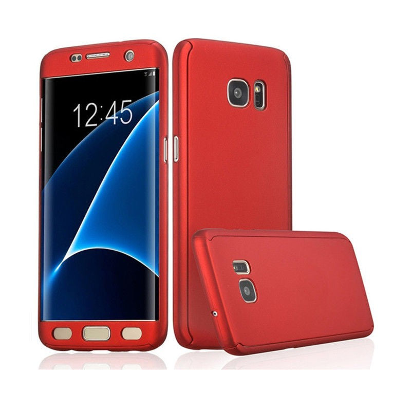 Husa Samsung Galaxy A7 2017 Full Cover 360 Rosu + Folie de protectie - vivimall.ro