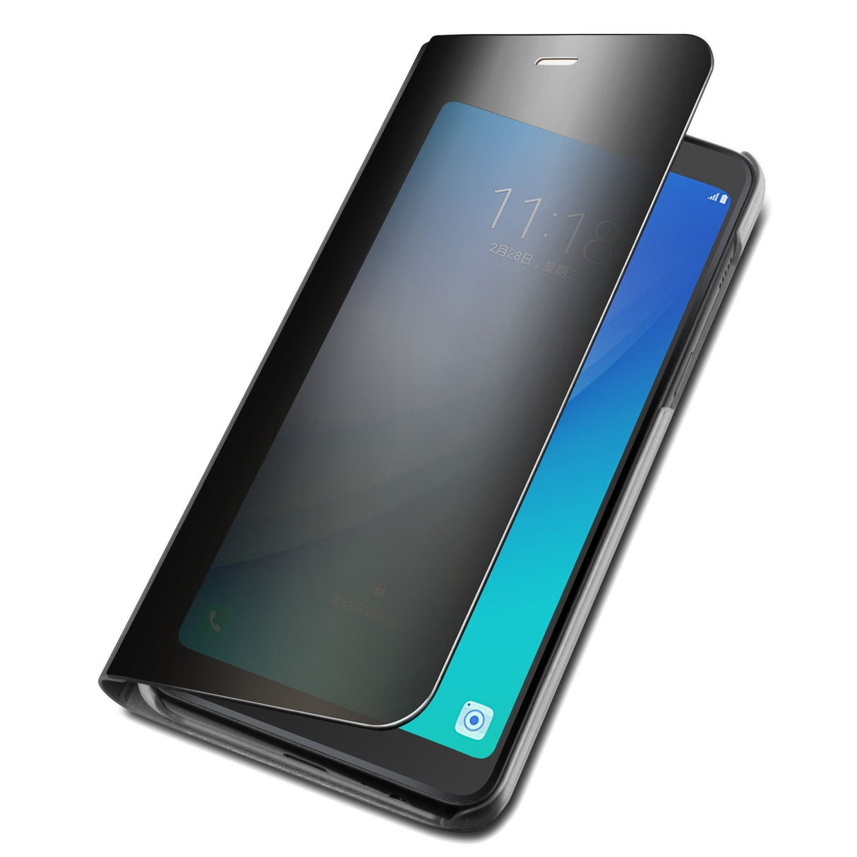 Husa Samsung Galaxy A8 2018 Flip Cover Oglinda Negru - vivimall.ro