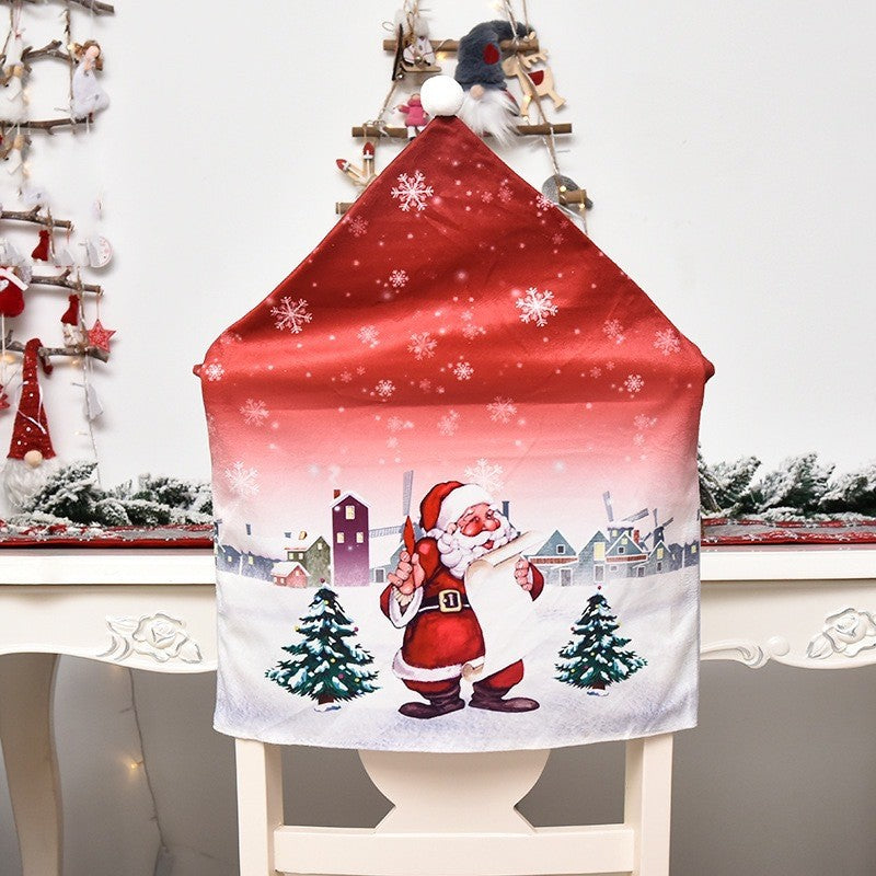 Husa pentru scaun Vivimall, tematica Craciun, material textil/poliester, 61 x 47 cm, rosu - vivimall.ro
