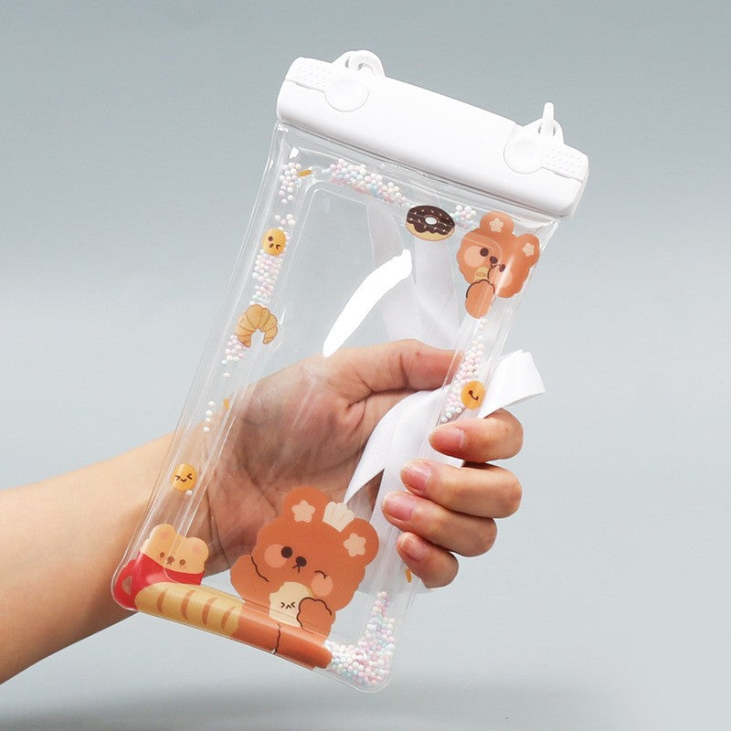 Husa subacvatica Fruity Waterproof Flippy, Snowproof, Universala, Impermeabila, cu Snur, pentru telefon sau documente, Pan Bear, Alb-Transparent - vivimall.ro