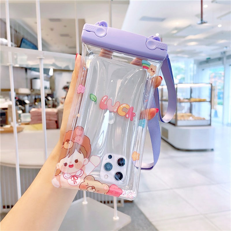 Husa subacvatica Fruity Waterproof Flippy, Snowproof, Universala, Impermeabila, cu Snur, pentru telefon sau documente, Lucky Girl, Mov - vivimall.ro