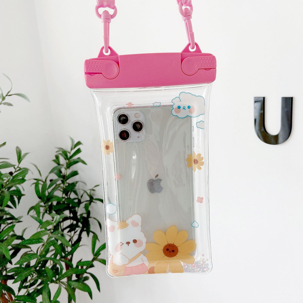 Husa subacvatica Fruity Waterproof Flippy, Snowproof, Universala, Impermeabila, cu Snur, pentru telefon sau documente, Flower Bear, Roz - vivimall.ro