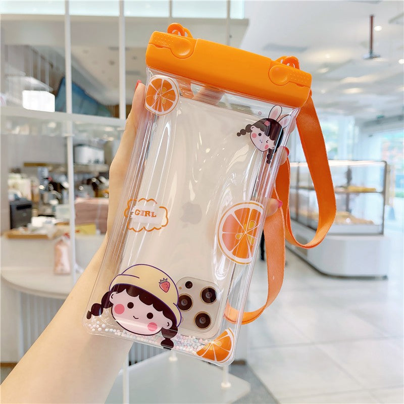 Husa subacvatica Fruity Waterproof Flippy, Snowproof, Universala, Impermeabila, cu Snur, pentru telefon sau documente, Orange Girl 2, Oranj - vivimall.ro