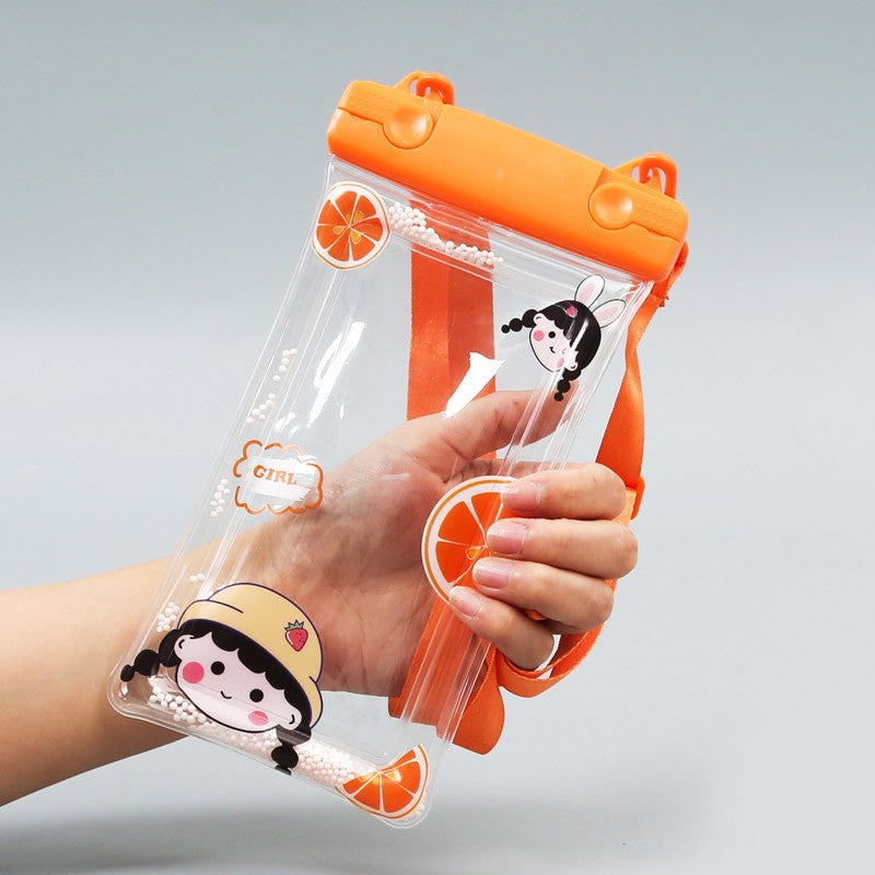 Husa subacvatica Fruity Waterproof Flippy, Snowproof, Universala, Impermeabila, cu Snur, pentru telefon sau documente, Orange Girl 2, Oranj - vivimall.ro