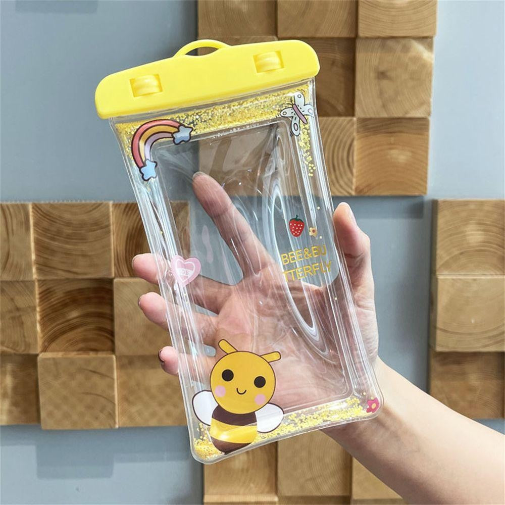 Husa subacvatica Glitter Kids Waterproof Flippy, Snowproof, Universala, cu Snur, pentru telefon sau documente, Bee, Galben - vivimall.ro
