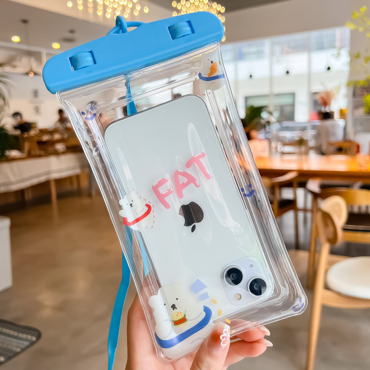 Husa subacvatica Kids Waterproof Flippy, Snowproof, Universala, cu Snur, pentru telefon sau documente, Bears, Albastru - vivimall.ro