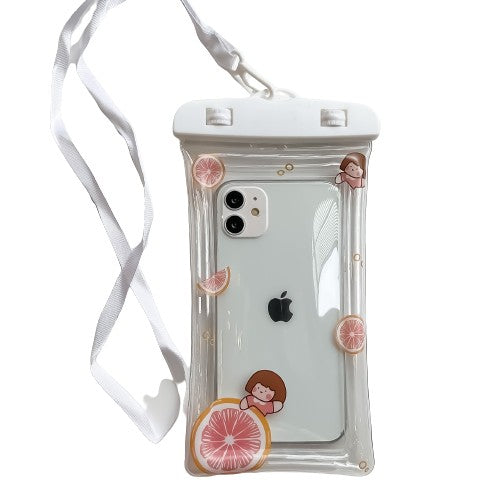 Husa subacvatica Kids Waterproof Flippy, Snowproof, Universala, cu Snur, pentru telefon sau documente, Grapefruit Girl, Alb - vivimall.ro